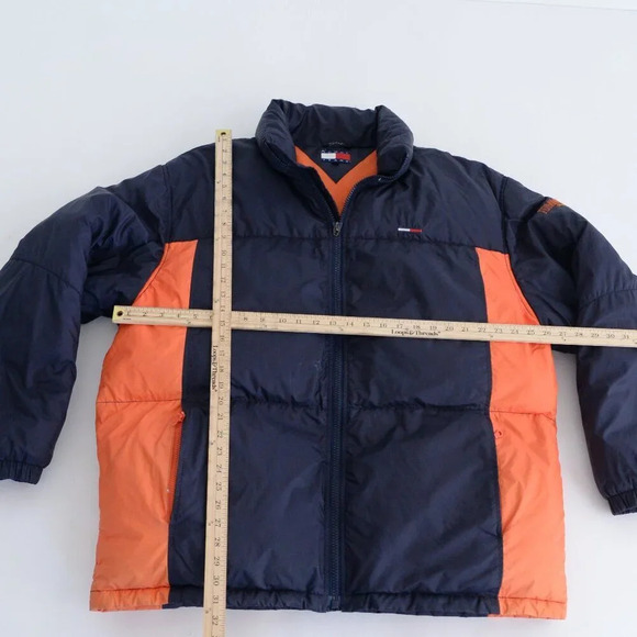 Vintage 90S Tommy Hilfiger Navy  And Orange Waiter Puffer Jacket Size XL - Picture 5 of 15